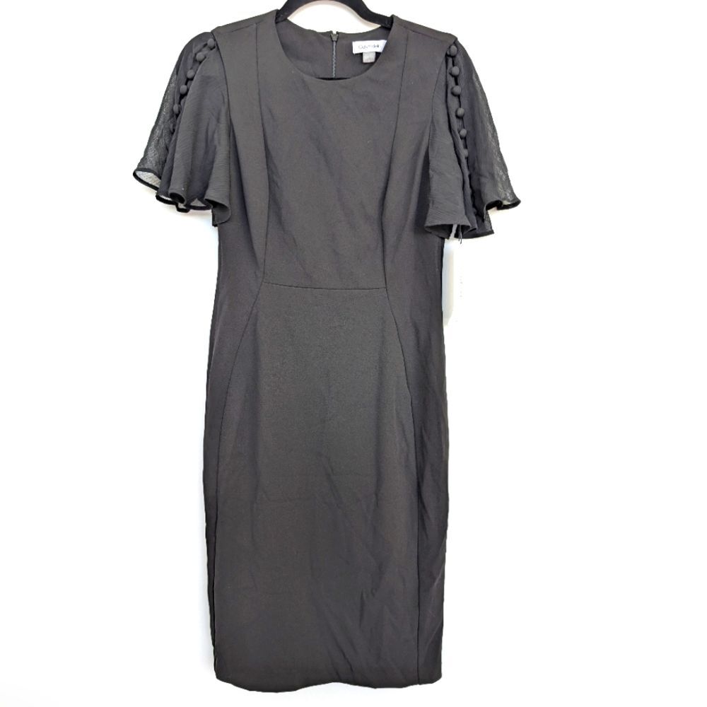 NWT Calvin Klein Women's Button Chiffon Flutter Sleeve Sheath Dress Sz 6 Midi